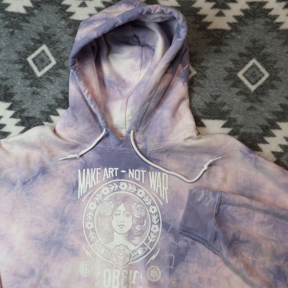 Obey Make Art Not War Tie Dye Hoodie Purple XL All Power To People Sweatshirt